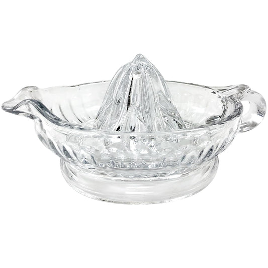 H223 Glass Manual Juicer with Handle and Pour Spout – Vintage-Style Clear Glass Lemon Juicer | Manual Orange Juice Squeezer for Citrus Fruits | Glass Citrus Juicer for Kitchen and Bar Use