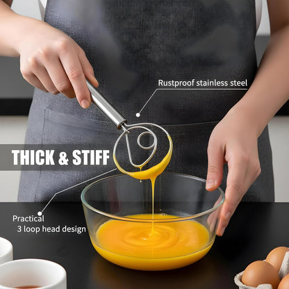 7.87 Inch Danish Dough Whisk Stainless Steel Dutch Whisk Sourdough Mixer Tools For Pizza Pastry Cake Batter Mixing Easy & Quick Ergonomic Bread Dough With Single Hole Design, Silver