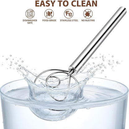 7.87 Inch Danish Dough Whisk Stainless Steel Dutch Whisk Sourdough Mixer Tools For Pizza Pastry Cake Batter Mixing Easy & Quick Ergonomic Bread Dough With Single Hole Design, Silver