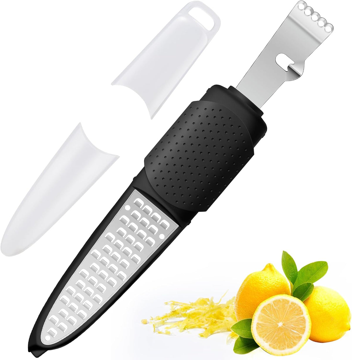 Stainless Steel Citrus Lemon Zester Garlic Grater w/Channel Knife Black