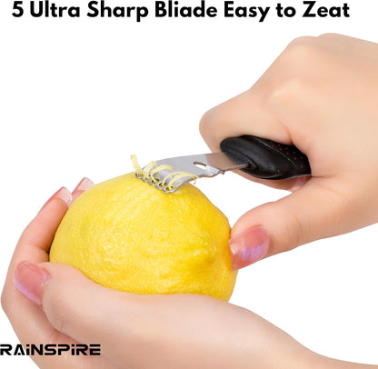 Stainless Steel Citrus Lemon Zester Garlic Grater w/Channel Knife Black