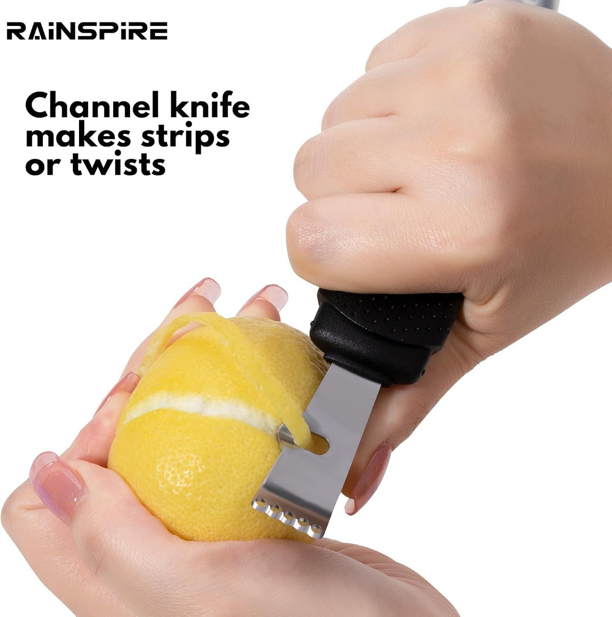 Stainless Steel Citrus Lemon Zester Garlic Grater w/Channel Knife Black