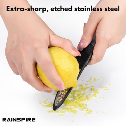 Stainless Steel Citrus Lemon Zester Garlic Grater w/Channel Knife Black