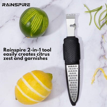 Stainless Steel Citrus Lemon Zester Garlic Grater w/Channel Knife Black