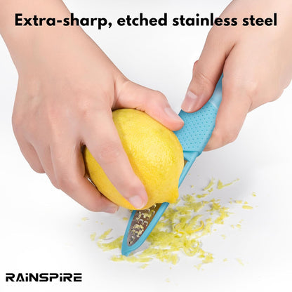 Stainless Steel Citrus Lemon Zester Garlic Grater w/Channel Knife Black