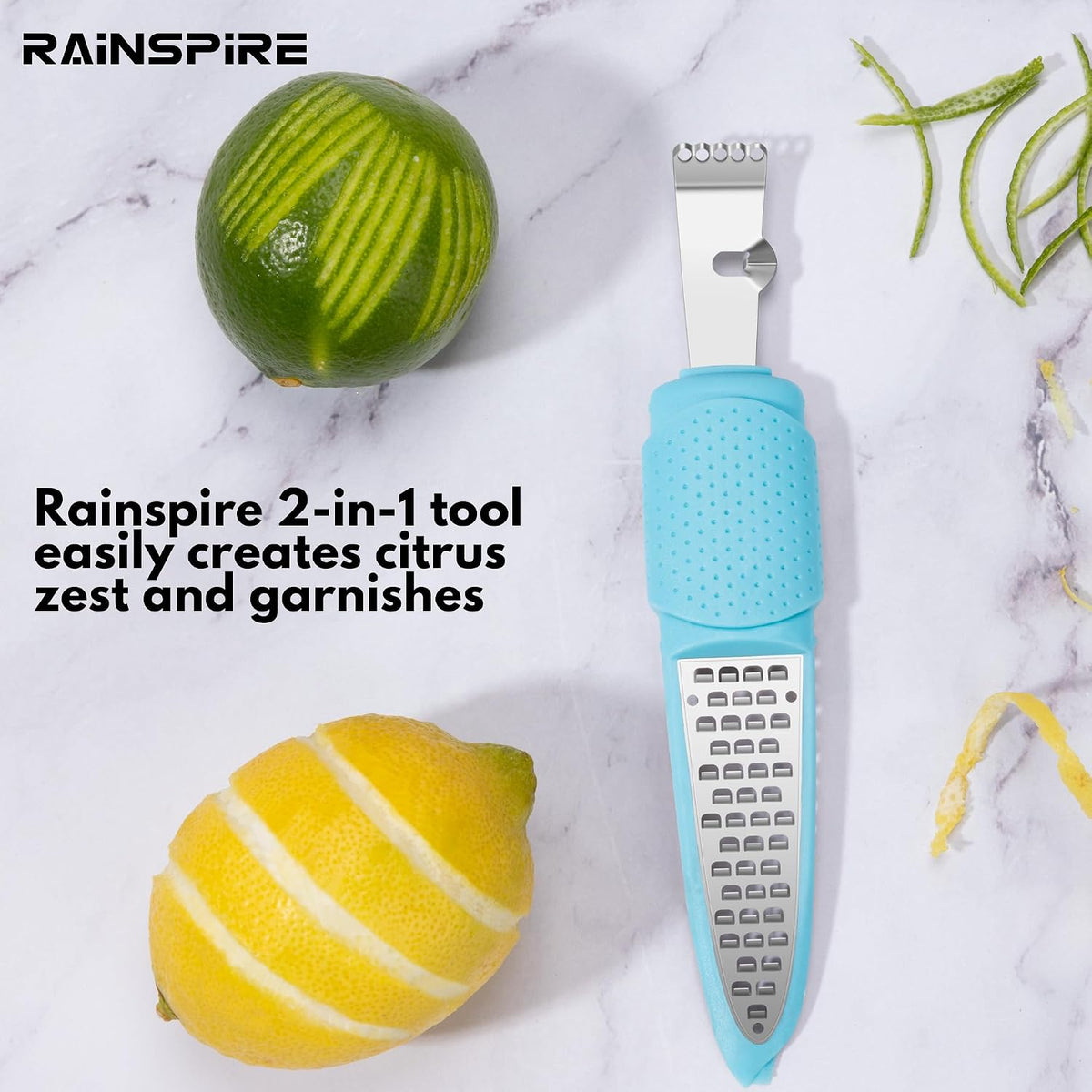 Stainless Steel Citrus Lemon Zester Garlic Grater w/Channel Knife Black