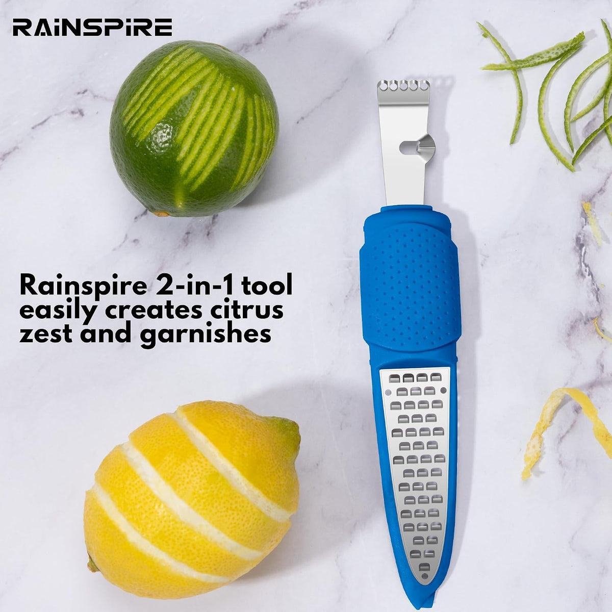 Stainless Steel Citrus Lemon Zester Garlic Grater w/Channel Knife Black
