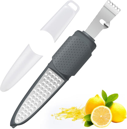 Stainless Steel Citrus Lemon Zester Garlic Grater w/Channel Knife Black