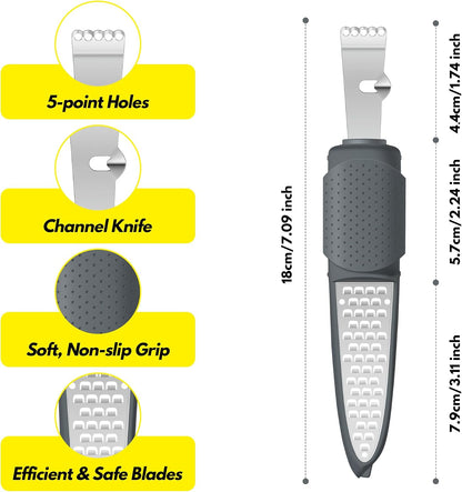 Stainless Steel Citrus Lemon Zester Garlic Grater w/Channel Knife Black