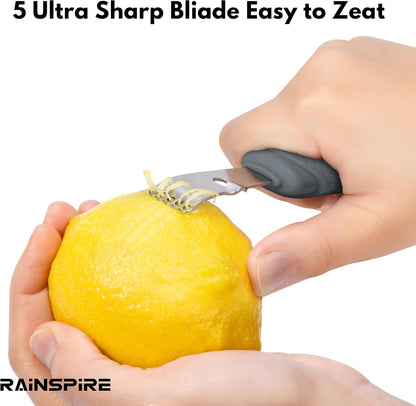 Stainless Steel Citrus Lemon Zester Garlic Grater w/Channel Knife Black