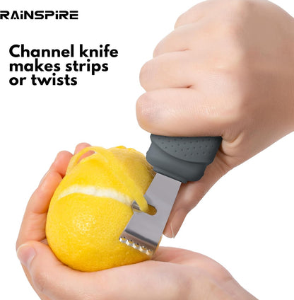 Stainless Steel Citrus Lemon Zester Garlic Grater w/Channel Knife Black