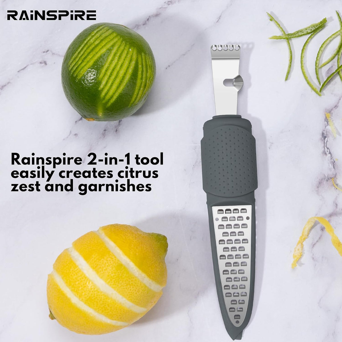 Stainless Steel Citrus Lemon Zester Garlic Grater w/Channel Knife Black