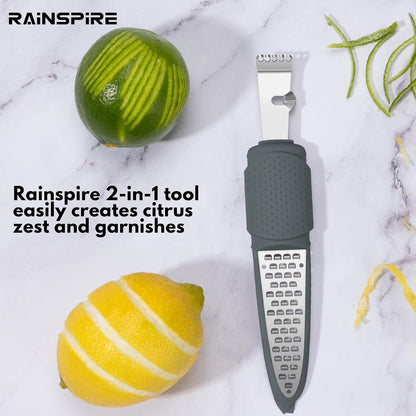 Stainless Steel Citrus Lemon Zester Garlic Grater w/Channel Knife Black