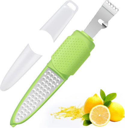 Stainless Steel Citrus Lemon Zester Garlic Grater w/Channel Knife Black