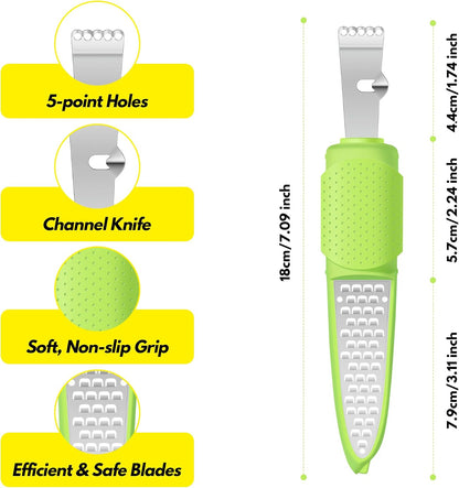 Stainless Steel Citrus Lemon Zester Garlic Grater w/Channel Knife Black