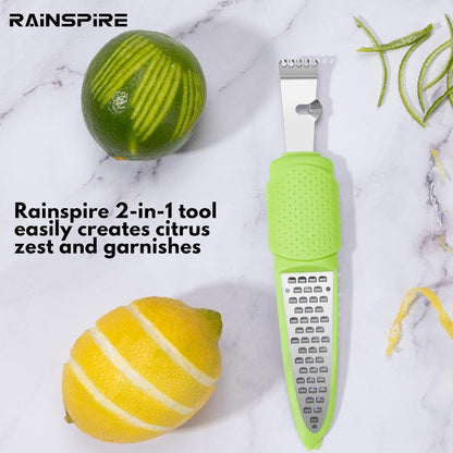 Stainless Steel Citrus Lemon Zester Garlic Grater w/Channel Knife Black