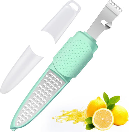 Stainless Steel Citrus Lemon Zester Garlic Grater w/Channel Knife Black