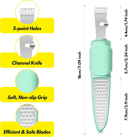 Stainless Steel Citrus Lemon Zester Garlic Grater w/Channel Knife Black