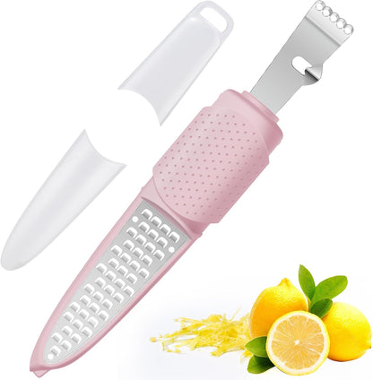 Stainless Steel Citrus Lemon Zester Garlic Grater w/Channel Knife Black