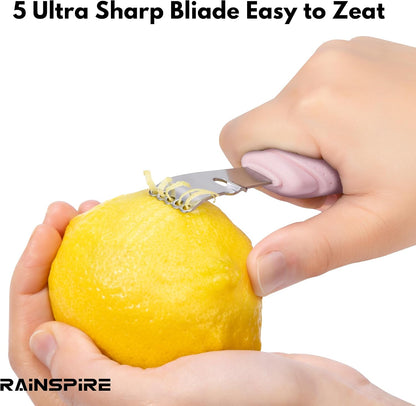 Stainless Steel Citrus Lemon Zester Garlic Grater w/Channel Knife Black