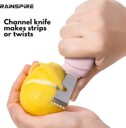 Stainless Steel Citrus Lemon Zester Garlic Grater w/Channel Knife Black