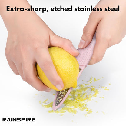 Stainless Steel Citrus Lemon Zester Garlic Grater w/Channel Knife Black