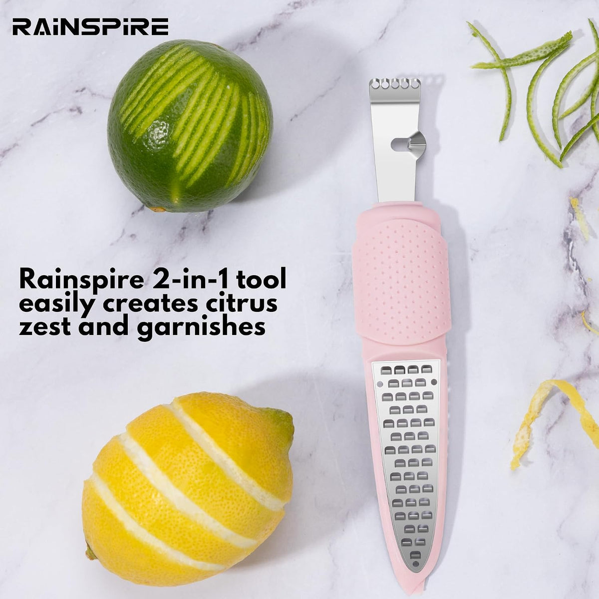 Stainless Steel Citrus Lemon Zester Garlic Grater w/Channel Knife Black