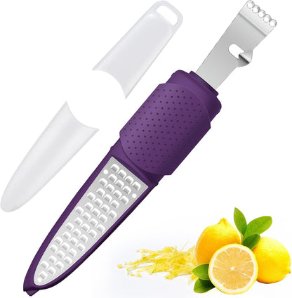 Stainless Steel Citrus Lemon Zester Garlic Grater w/Channel Knife Black