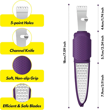 Stainless Steel Citrus Lemon Zester Garlic Grater w/Channel Knife Black