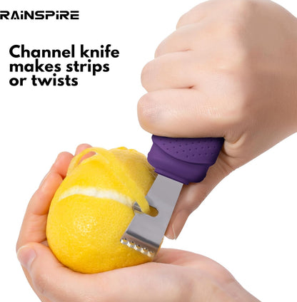 Stainless Steel Citrus Lemon Zester Garlic Grater w/Channel Knife Black