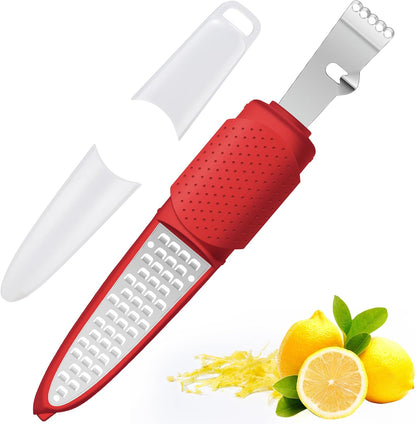 Stainless Steel Citrus Lemon Zester Garlic Grater w/Channel Knife Black