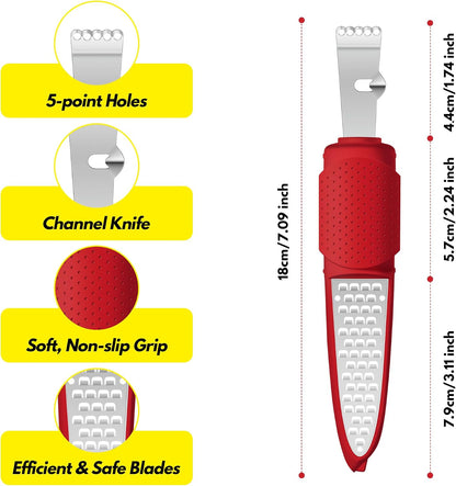 Stainless Steel Citrus Lemon Zester Garlic Grater w/Channel Knife Black