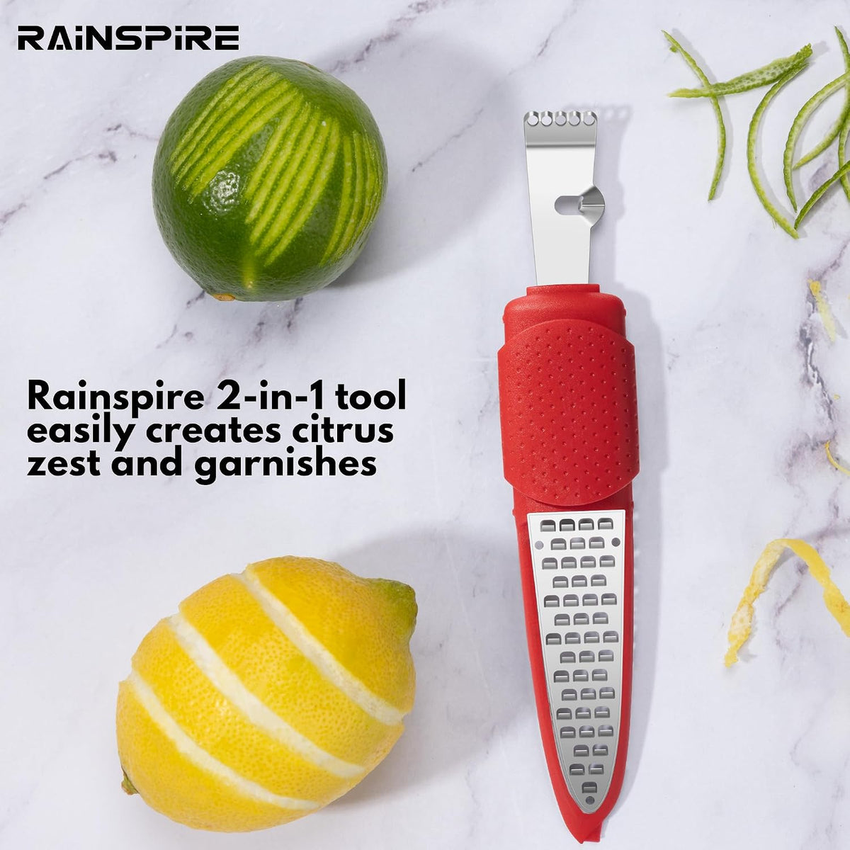 Stainless Steel Citrus Lemon Zester Garlic Grater w/Channel Knife Black