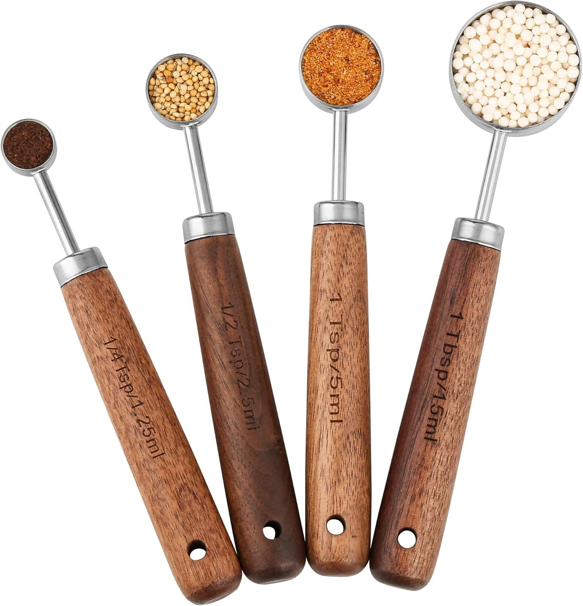 Copper Measuring Cups & Spoons Set 8, Stainless Steel Measuring Cups and Spoons Set for Baking and Kitchen, Metric & US Metal Measure Cup & Spoon with Wood Handle for Dry & Liquid