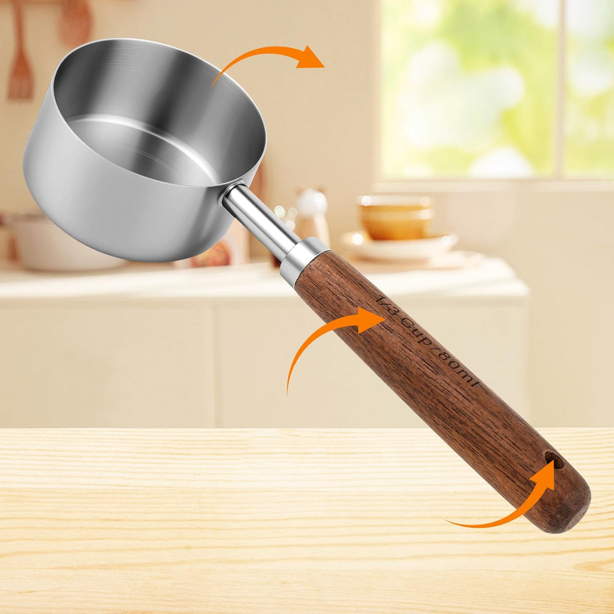 Copper Measuring Cups & Spoons Set 8, Stainless Steel Measuring Cups and Spoons Set for Baking and Kitchen, Metric & US Metal Measure Cup & Spoon with Wood Handle for Dry & Liquid