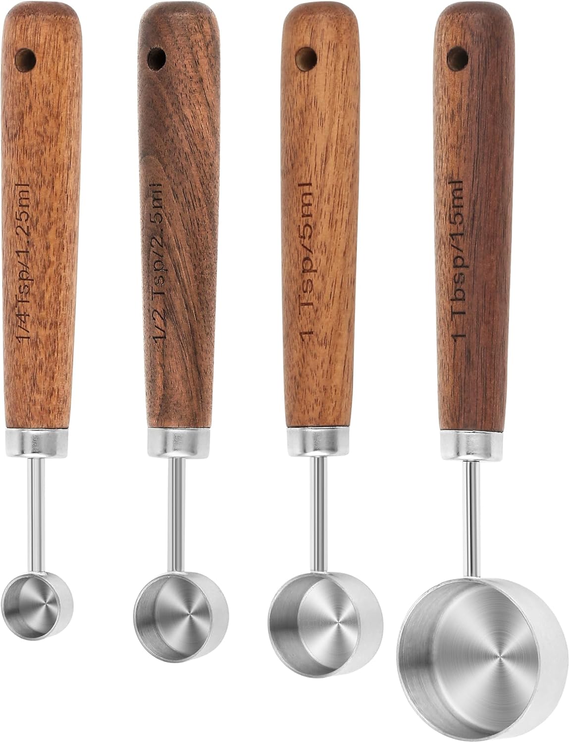 Copper Measuring Cups & Spoons Set 8, Stainless Steel Measuring Cups and Spoons Set for Baking and Kitchen, Metric & US Metal Measure Cup & Spoon with Wood Handle for Dry & Liquid