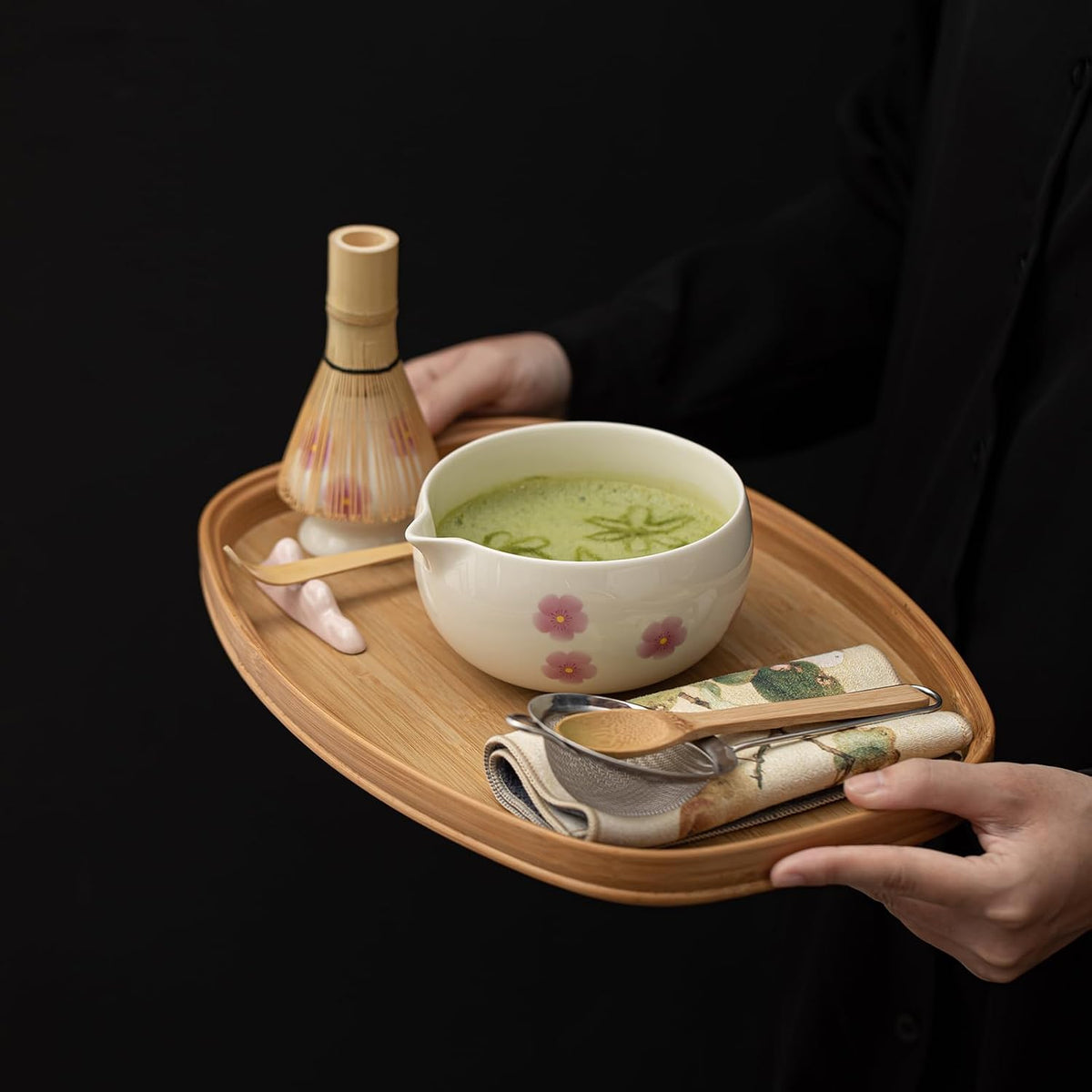 Matcha Whisk Set,8 Pcs Ceramic Matcha Set,Matcha Kit for Matcha Lovers,Tradition Tea Set Includes Bowl,Bamboo Whisk and Holder,Scoop,Sifter and Towel,Gift for Family and Friend (Cream)
