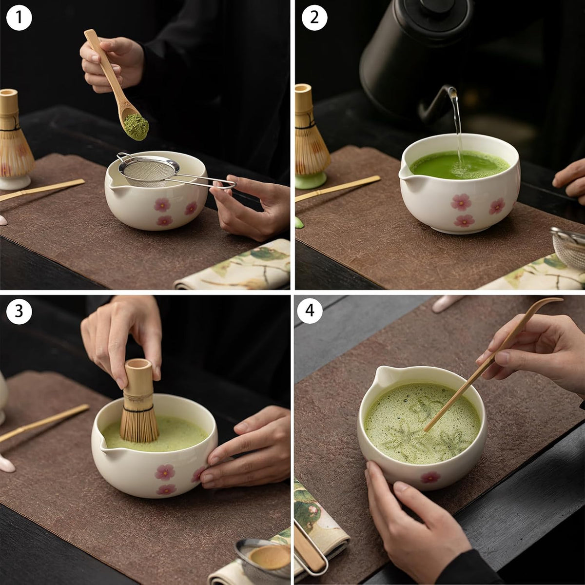 Matcha Whisk Set,8 Pcs Ceramic Matcha Set,Matcha Kit for Matcha Lovers,Tradition Tea Set Includes Bowl,Bamboo Whisk and Holder,Scoop,Sifter and Towel,Gift for Family and Friend (Cream)