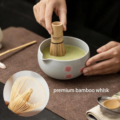 Matcha Whisk Set,8 Pcs Ceramic Matcha Set,Matcha Kit for Matcha Lovers,Tradition Tea Set Includes Bowl,Bamboo Whisk and Holder,Scoop,Sifter and Towel,Gift for Family and Friend (Cream)