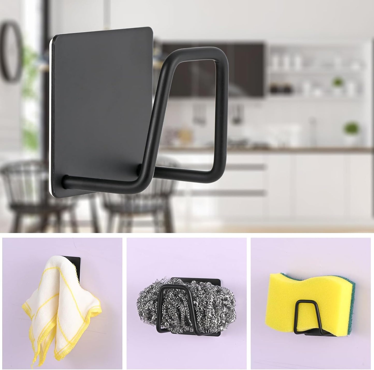 2-Pack Stainless Steel Sponge Holder for Kitchen Sink - Rustproof Brushed SUS304 Sponge Caddy Organizer, Wall/Surface Mount, Drainage Design, Clutter-Free Storage