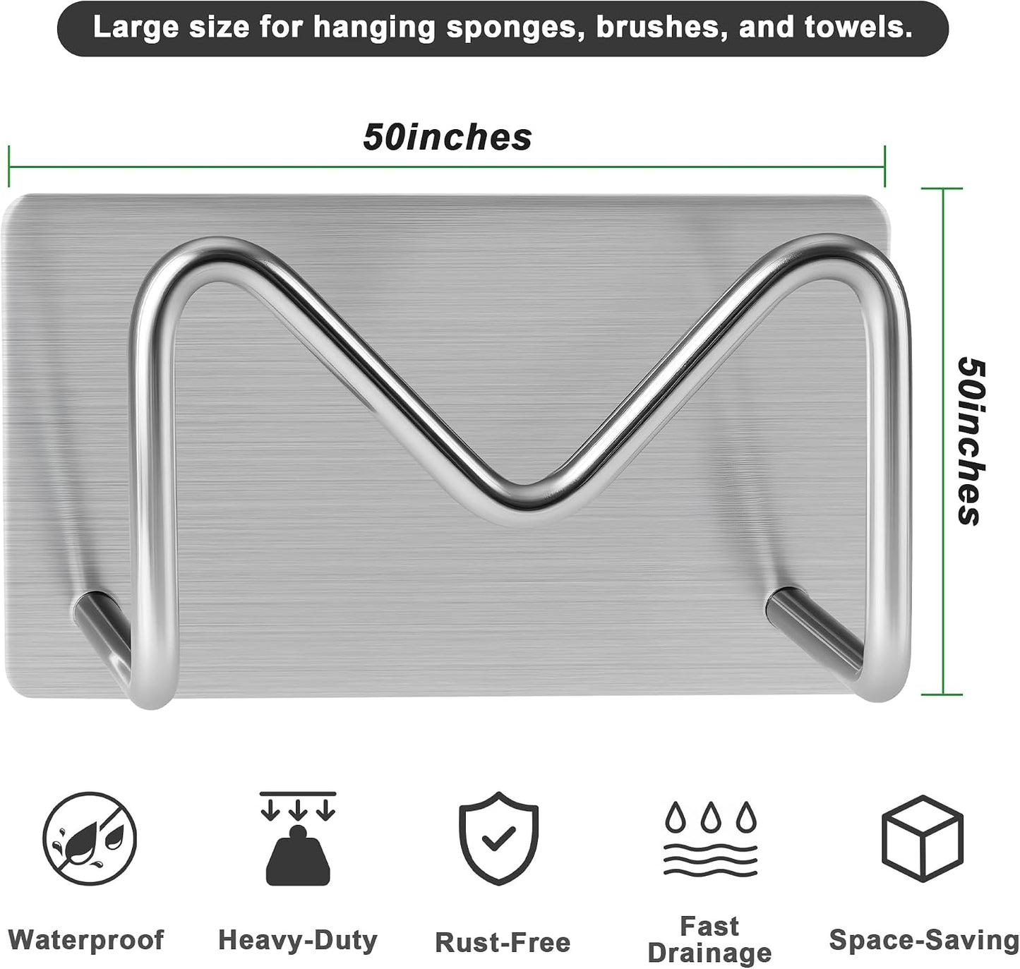2-Pack Stainless Steel Sponge Holder for Kitchen Sink - Rustproof Brushed SUS304 Sponge Caddy Organizer, Wall/Surface Mount, Drainage Design, Clutter-Free Storage