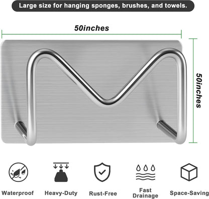 2-Pack Stainless Steel Sponge Holder for Kitchen Sink - Rustproof Brushed SUS304 Sponge Caddy Organizer, Wall/Surface Mount, Drainage Design, Clutter-Free Storage