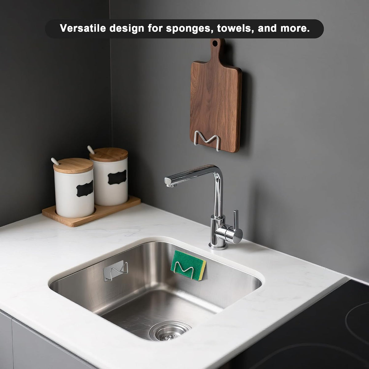 2-Pack Stainless Steel Sponge Holder for Kitchen Sink - Rustproof Brushed SUS304 Sponge Caddy Organizer, Wall/Surface Mount, Drainage Design, Clutter-Free Storage