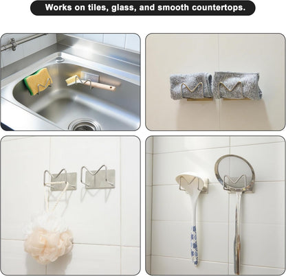 2-Pack Stainless Steel Sponge Holder for Kitchen Sink - Rustproof Brushed SUS304 Sponge Caddy Organizer, Wall/Surface Mount, Drainage Design, Clutter-Free Storage