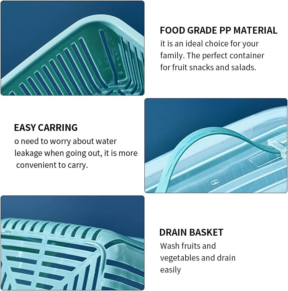2 Pack Fruit Storage Containers for Fridge,Stackable Fresh Food Produce Saver Containers with Removable Colander, Vegetable Lettuce Keeper Bowl(Blue)