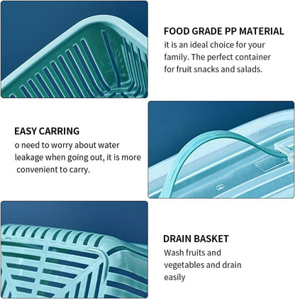 2 Pack Fruit Storage Containers for Fridge,Stackable Fresh Food Produce Saver Containers with Removable Colander, Vegetable Lettuce Keeper Bowl(Blue)