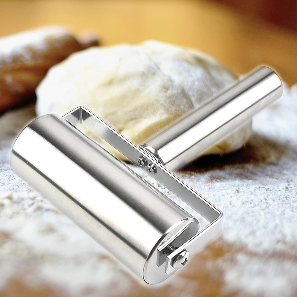 Pastry Pizza Roller, Non Stick Smooth Stainless Steel Rolling Pin Metal Kitchen Utensils, for Baking Dough, Pizza, Pie, Pastries, Pasta, Cookies