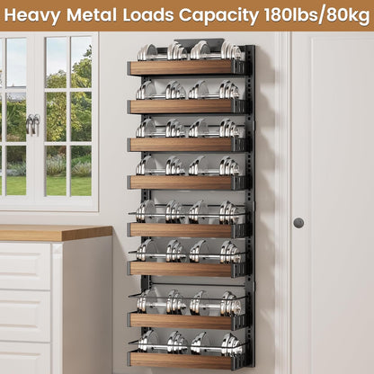 8 Tier Over The Door Pantry Organizer, 2 IN 1 Wall Mount or Hanging Spice Rack Seasoning Shelves with Adjustable Basket, Back of Door Organizer and Storage for Kitchen Cabinet and Room Closet