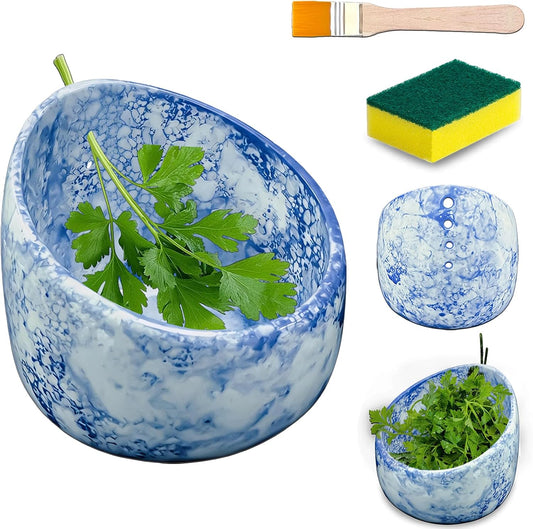 Ceramic Herb Leaf Remover Bowl, Pottery Kitchen Herb Stripping Tool, Suitable for Kale, Chard, Cilantro, Thyme, Basil, Parsley, Rosemary