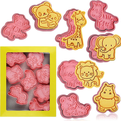 Animal Cookie Cutters With Plunger Stamps,8 Pcs 3D Animal Cookie Cutters | Animal Embossing Cutters for Biscuit Fondant Cheese Baking Molds